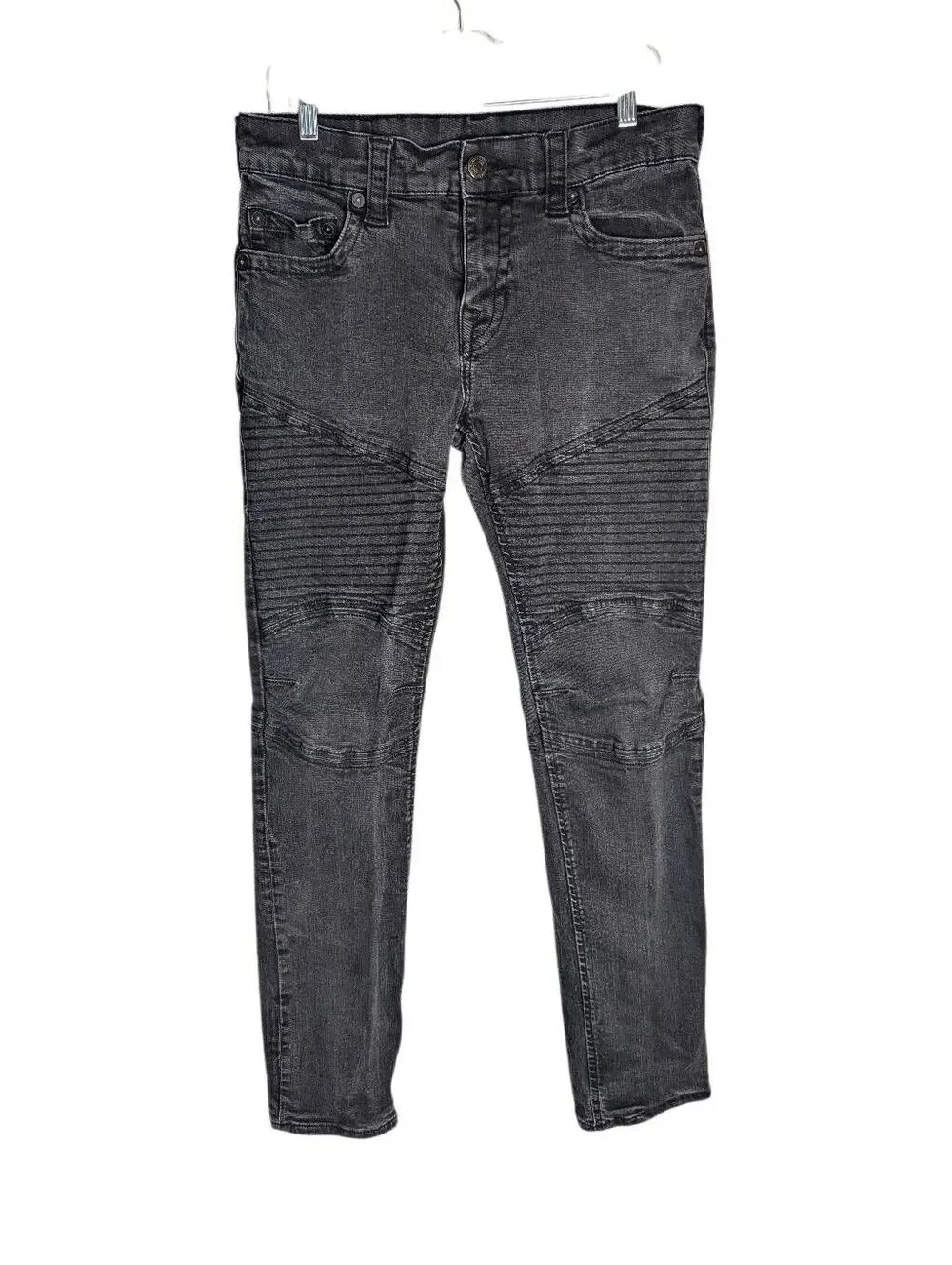 True Religion faded black Geno relaxed slim moto ribbed leg mens jeans 32